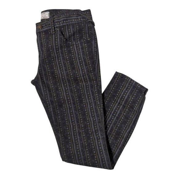 Free People Striped Jeans Womens 26 Geometric Cropped Skinny Boho Statement - Picture 1 of 10